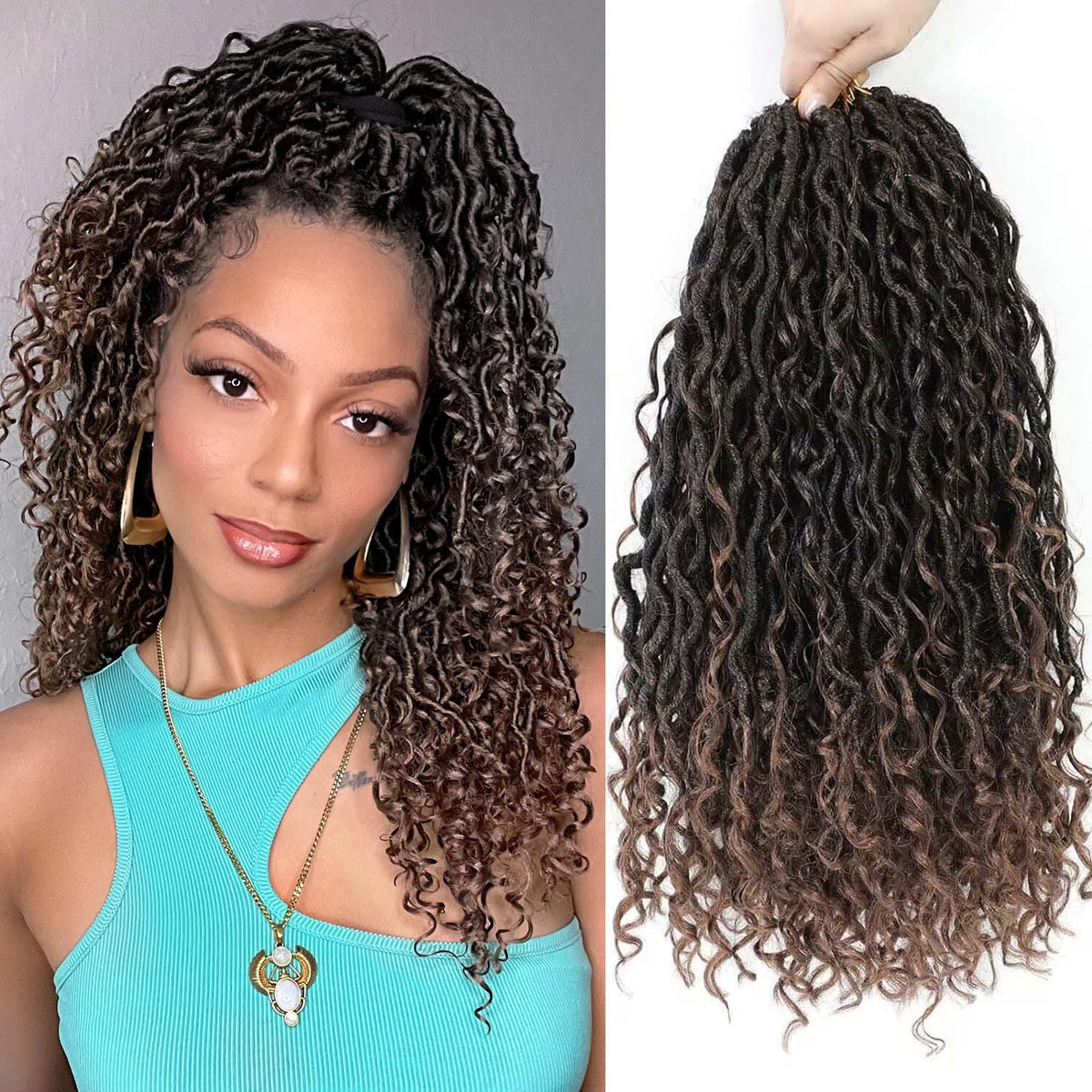 14 Inch 8 Packs Goddess Locs Crochet Hair Pre Looped Faux Locs Crochet Hair For Women Soft Boho Hippie Locs Hair Extension Synth