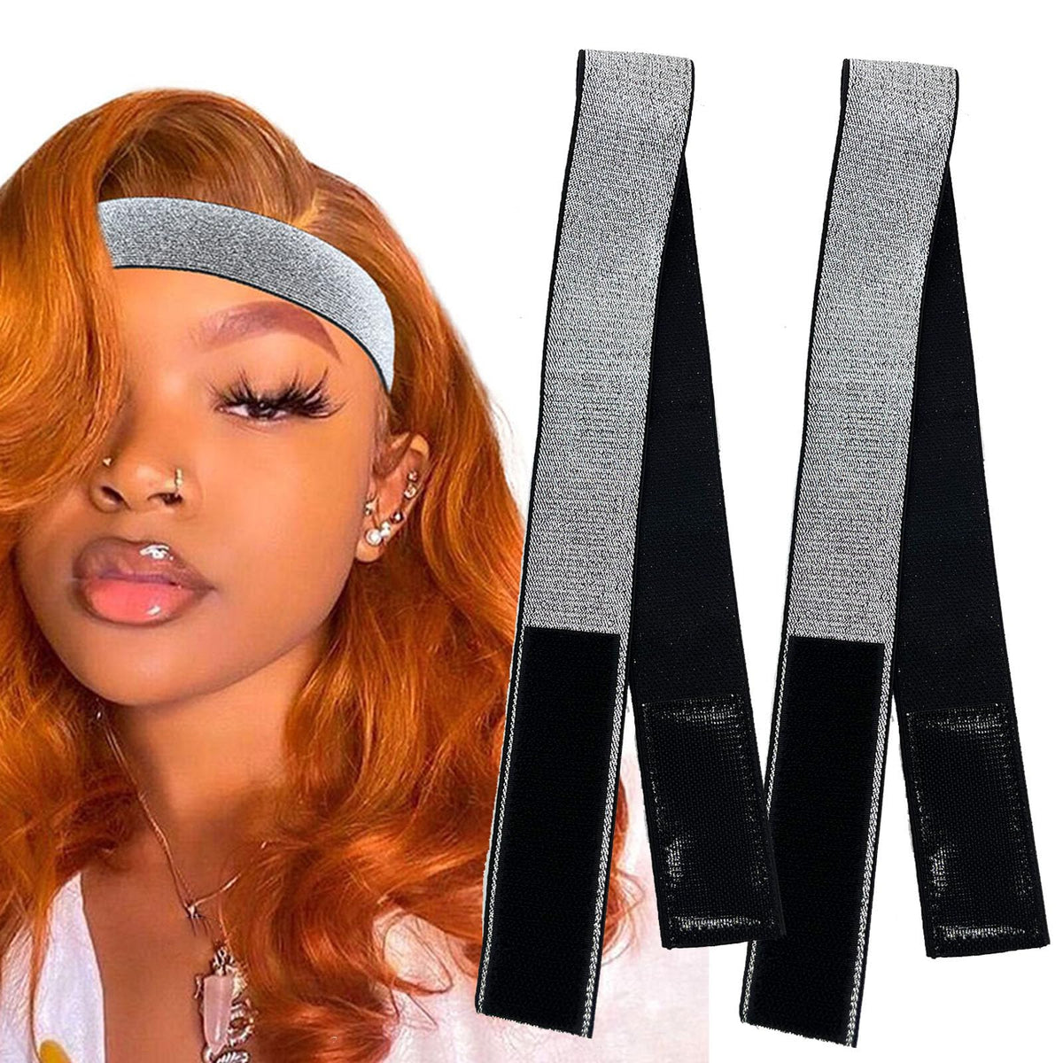 Atimiaza 2 Pcs Elastic Bands For Wig, Silver Lace Melting Edge Wrap To Lay Edges (Silver, Pack Of 2)
