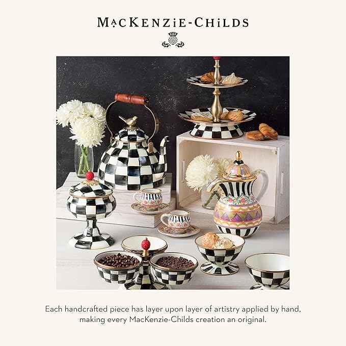 MACKENZIE-CHILDS Enamel Salt and Pepper Shakers, Kitchen Table Spice Shaker Set, Black-and-White Courtly Check, Small