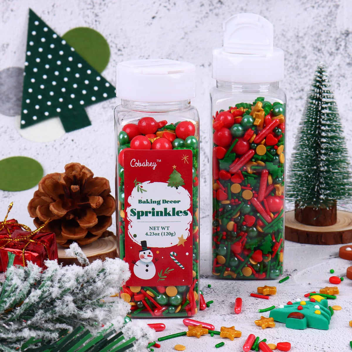 Christmas Sprinkles for Cookies, Red and Green Sprinkles With Green Tree & Gold Star, Perfect for Christmas Dessert Party 4.23 Ounce