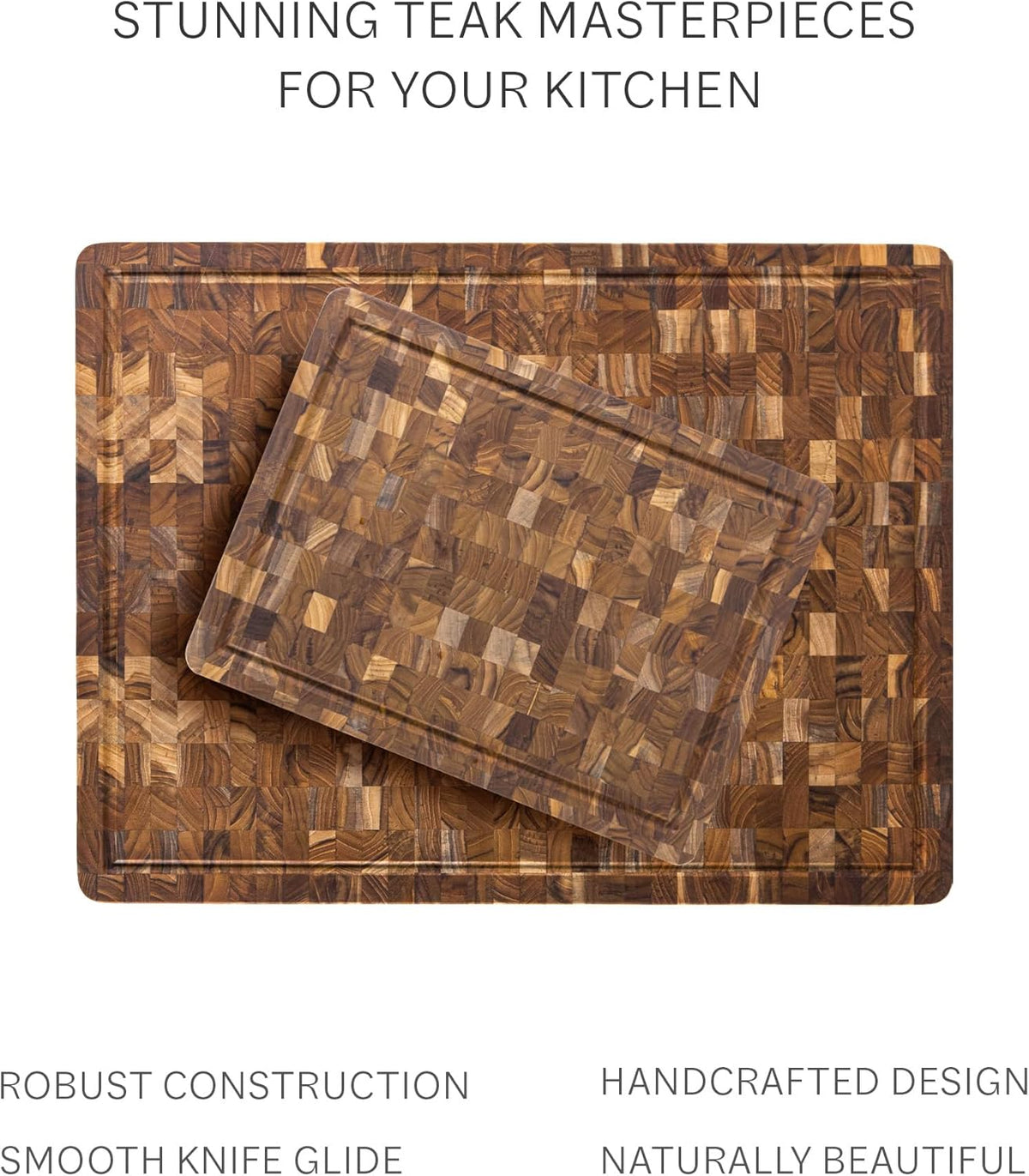 Teakhaus Butcher Block Cutting Board - Medium Thick Cutting Board with Juice Groove - Teak End Grain Wood - Knife Friendly - FSC Certified