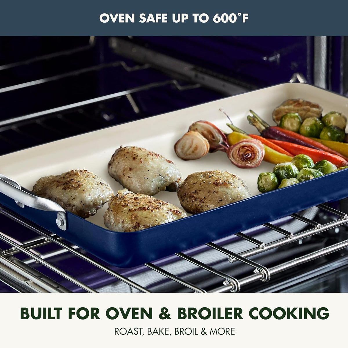 GreenPan 18" x 11" Double Burner Griddle Pan, Hard Anodized Healthy Ceramic Nonstick PFAS-Free, Stainless Steel Handles, Stovetop Cooking, Dishwasher Safe, Oven & Broiler Safe Cookware, Oxford Blue