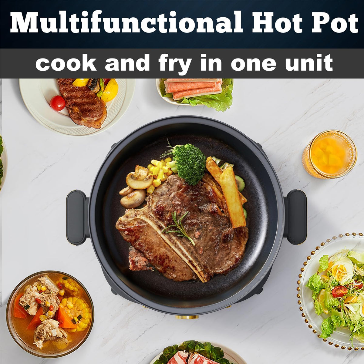 Dezin Electric Shabu Shabu Pot with Removable Pot, 4L Non-Stick Hot Pot Electric with Dual-Power Control, Electric Pot with Tempered Glass Lid for Party, Family and Friend Gathering