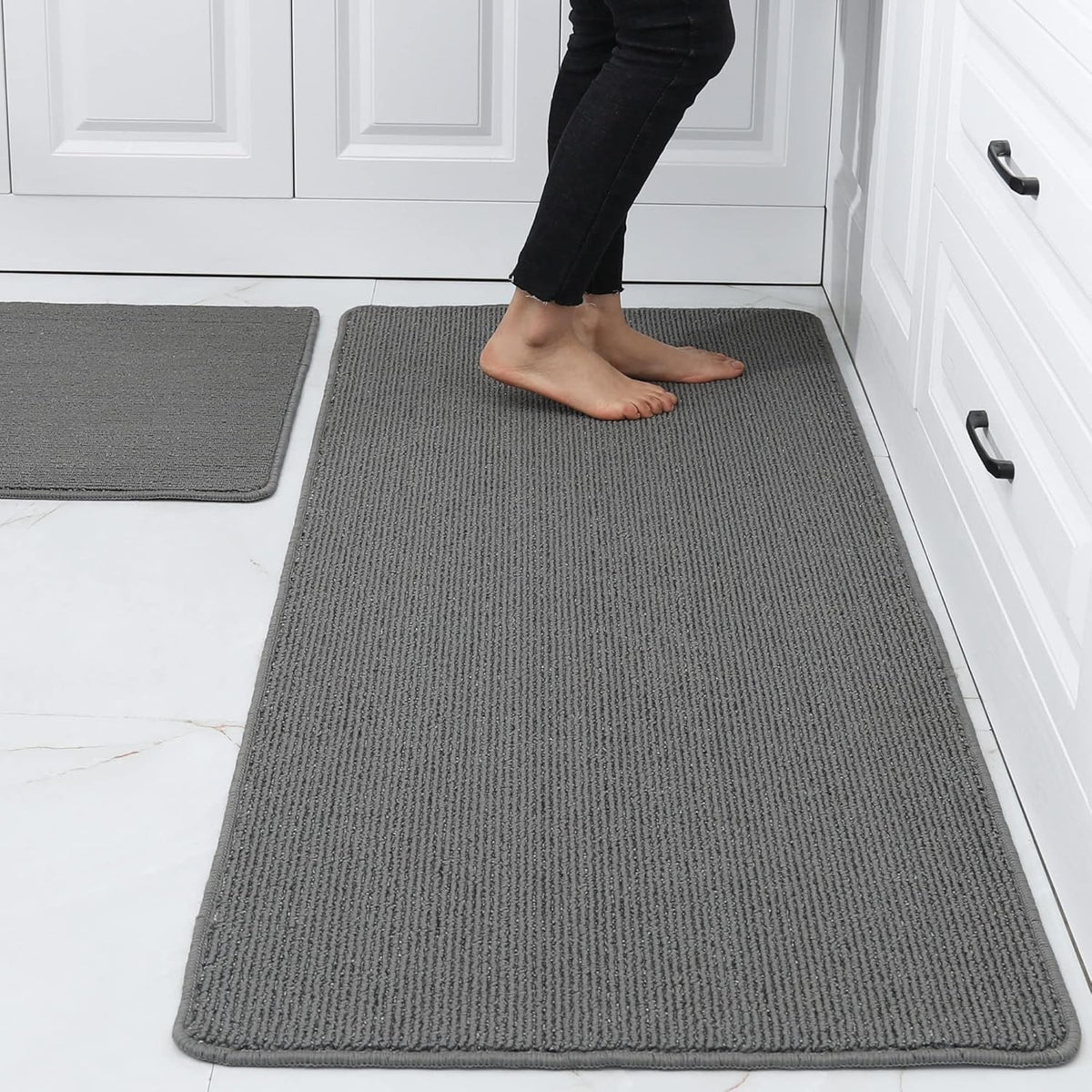 COSY HOMEER 20x30 Inch/20X48 Inch Kitchen Rug Mats Made of 100% Polypropylene Strip TPR Backing 2 Pieces Soft Kitchen Mat Specialized in Anti Slippery and Machine Washable,Grey