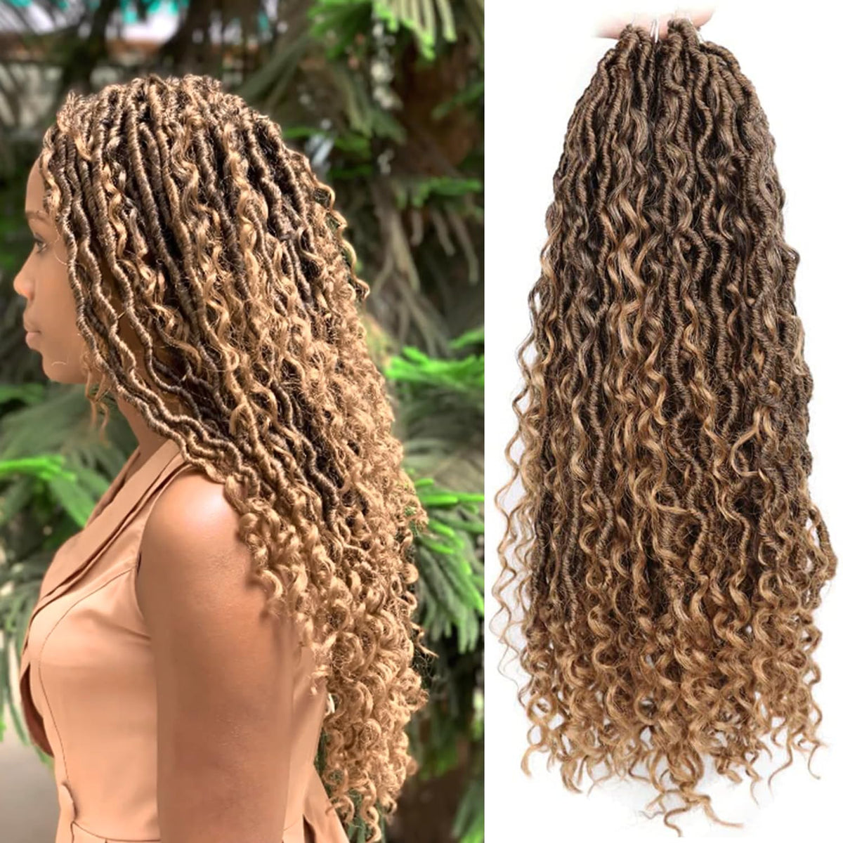Goddess Locs Crochet Hair 18 Inch, 7 Packs Curly Faux Locs Crochet Hair, Crochet Braids Hair For Black Women Hair Extensions (18
