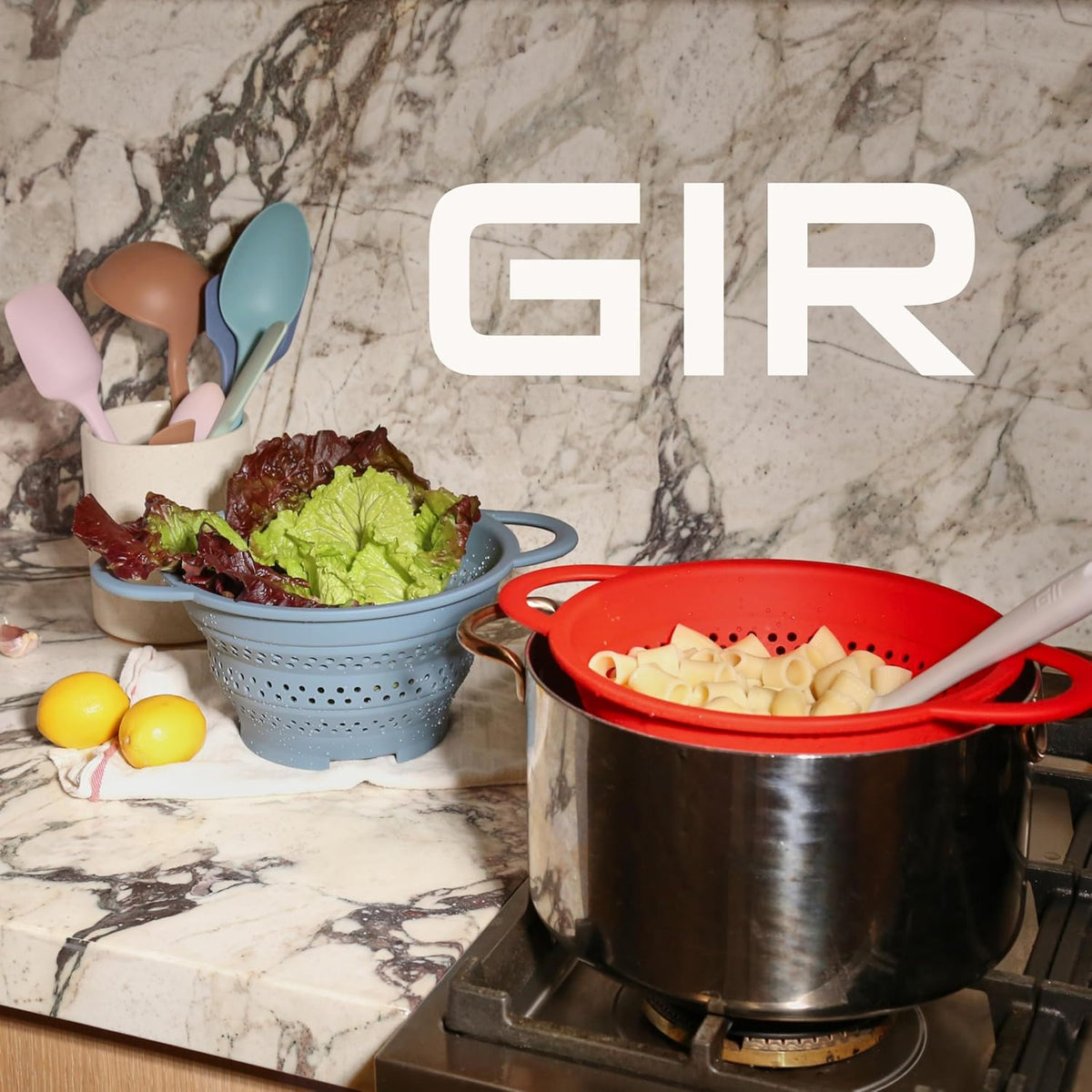GIR Collapsible Colander for Kitchen – Space-Saving Strainer & Steamer – BPA-Free, Heat-Resistant, Dishwasher Safe Kitchen Strainer with Stainless Steel Rim – Durable Collapsible Colander - Red