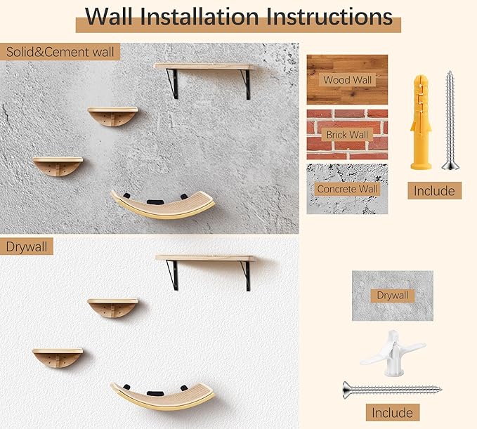 Curved Cat Wall Hammock with Scratchable Sisal Pad, Large Floating Cat Shelf for Wall, Wall Mounted Beige Bed for Playing, Climbing, and Sleeping