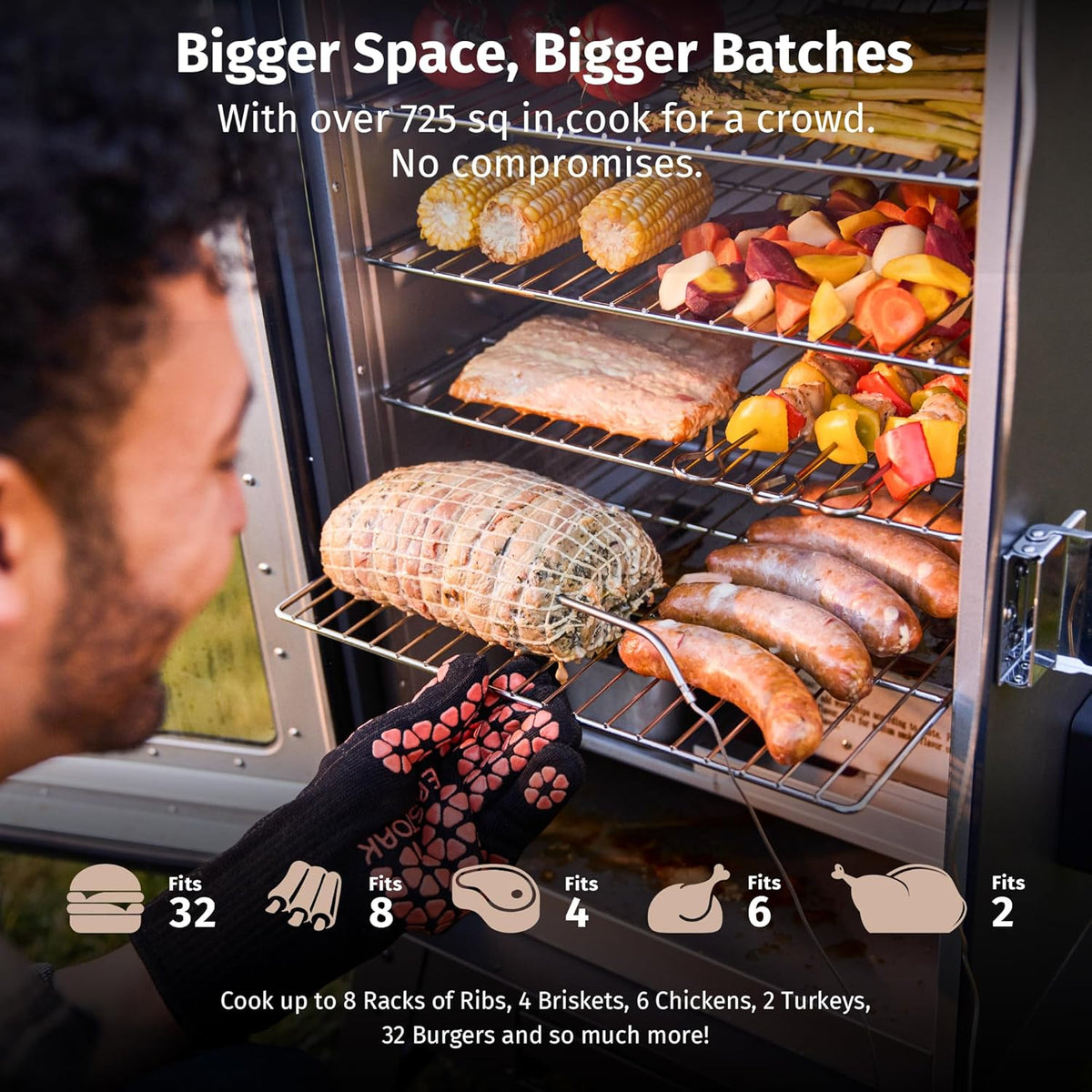 EAST OAK Ridgewood Pro 30" Electric Smoker | Built-in Meat Probe & Elevated Stand for Outdoors | Up to 6× Longer Smokes, Adjustable Side Chip Loader | Smoke More with 725 sq in Cooking Area