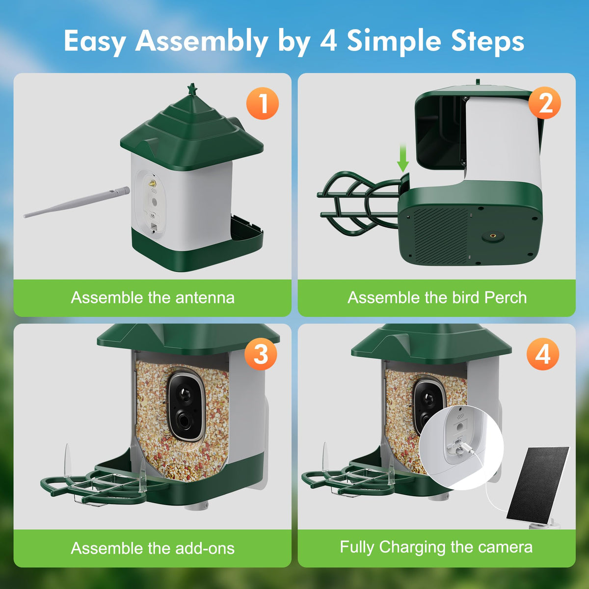 Nuctove Smart Bird Feeder with Camera Solar Powered, 4K HD Live Video Bird Camera Feeder with AI Identifies,App Control,Instant Arrival Alert,Auto Capture,Motion Detection Bird House (Green)