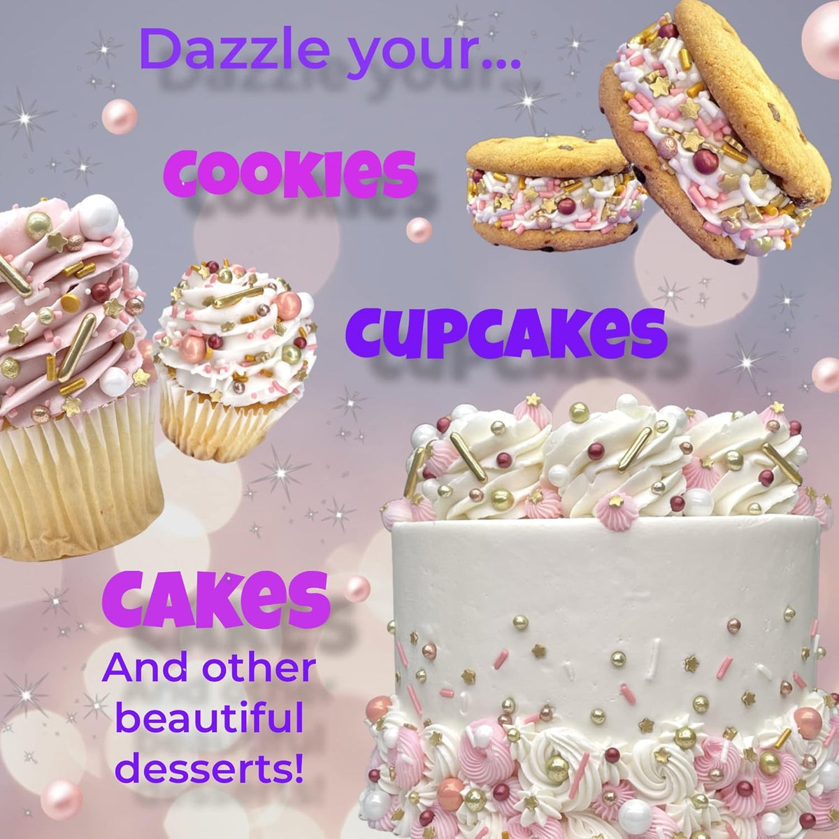 Manvscakes Edible Metallic Sprinkles Mix with Assorted Shapes and Sizes for Parties, Cookies, Ice Cream, Cake and Cupcake Decorating, 4 oz(Rose Gold and Pink)