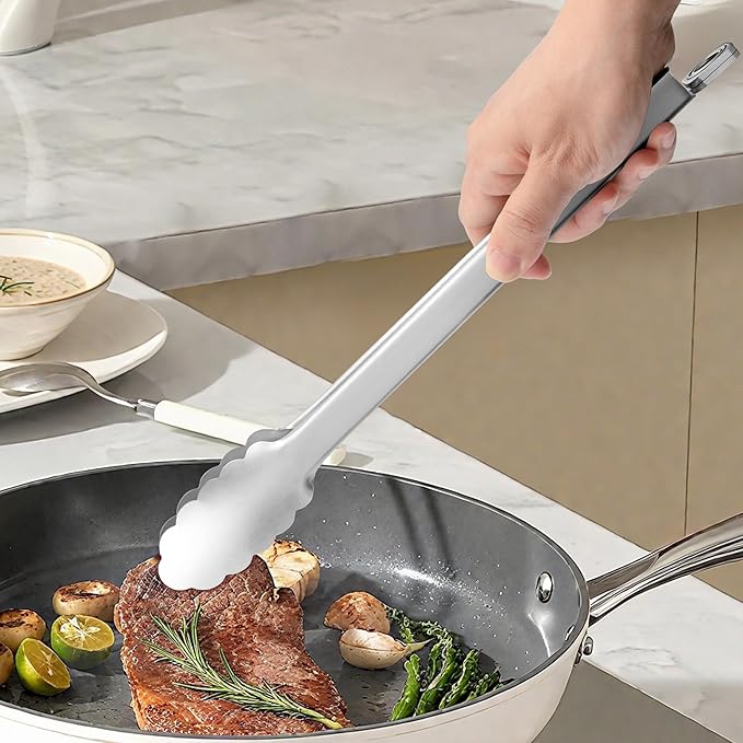 Kitchen Tongs for Cooking - 9 Inch & 12 Inch Heat Resistant Stainless Steel Metal Locking Tong, BBQ Tongs Grill Tong for Cooking, Grilling, BBQ/Barbecue, Food (9+12 inch)