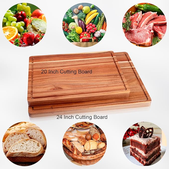 GAOMON 20x15 Inch Acacia Cutting Board for Kitchen, Large Wooden Cutting Board with Juice Groove, 1.5" Thick Chopping Board for Meat Vegetables and Cheese, Charcuterie Board