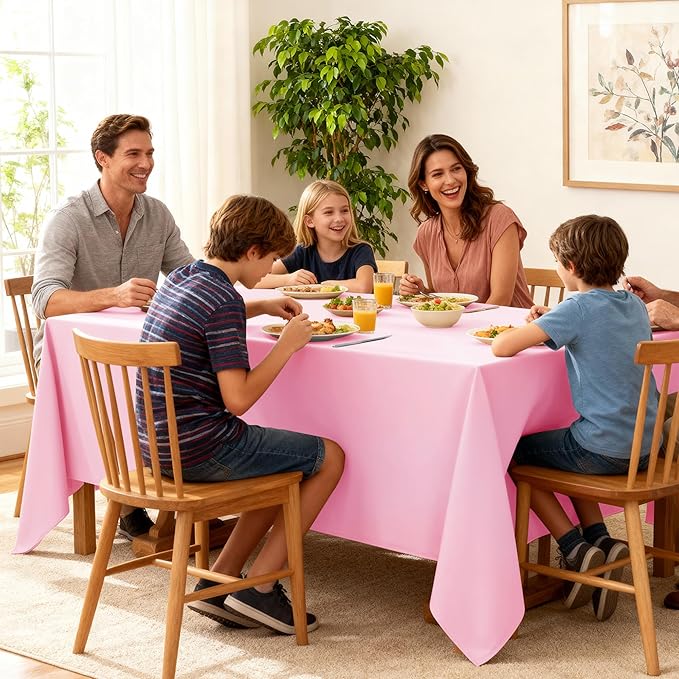 6-Pack Pink Tablecloths for Square Tables, 54 x 54 Inches, Stain-Resistant Polyester Fabric for 2 Foot Tables - Washable Table Covers for Weddings, Banquets, Birthday Parties, Events
