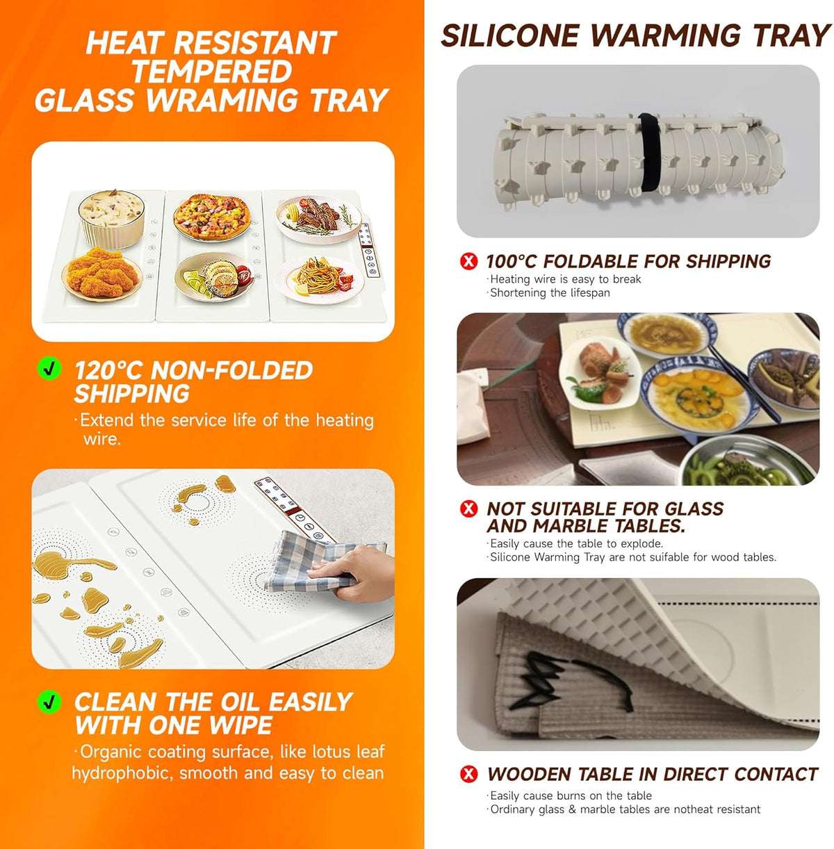 TOPRATED Large Splicing Electric Warming Tray (25x15 inch), Metal Foldable and Portable Heating Warmers Food Warming Mat for Kitchen,Parties, Buffet, Restaurant, Family dinner,Countertop