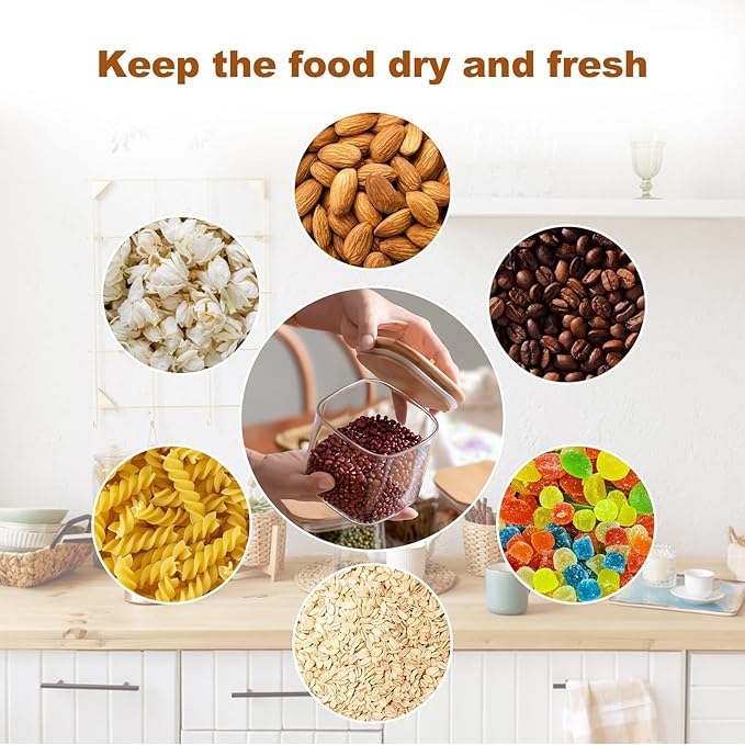 Glass Food Storage Jars 27oz Set of 6,Glass Storage Containers Clear Glass Food Canister with Bamboo Lid Airtight For Serving Tea, Coffee, Flour, Sugar, Candy, Cookie, Spice and More (Square)