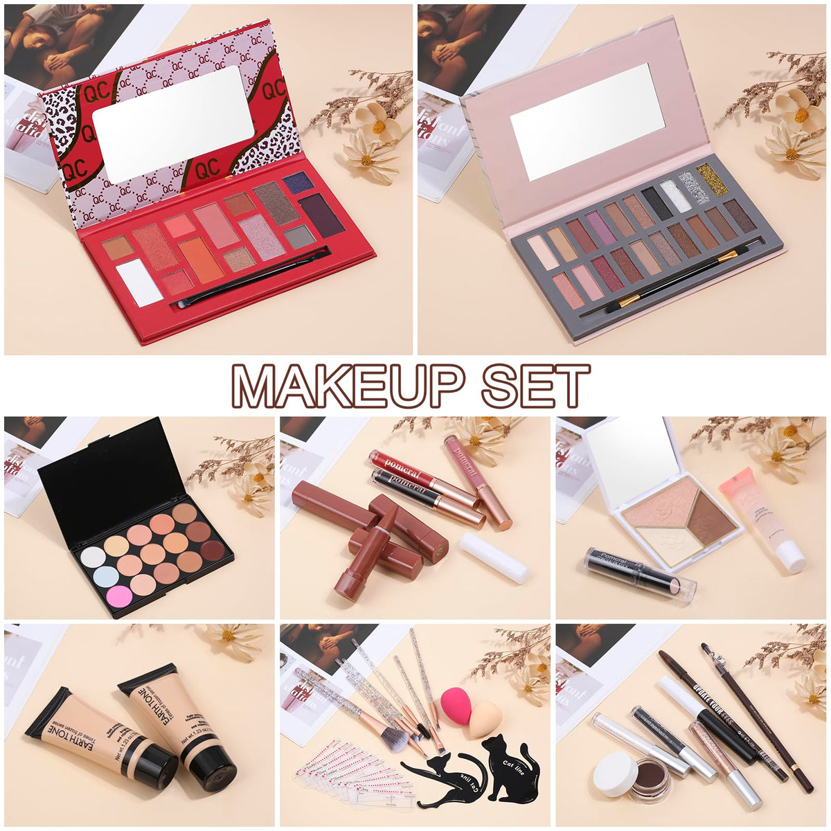 Makeup Kit For Women Girls, Makeup Set For Teens beginners, Full Makeup Kit With Everything Carrying Bag, Eyeshadow Palette, Foundation, Concealer, Lipstick, Brushes (14 & 20 Color eyeshaow Kit)