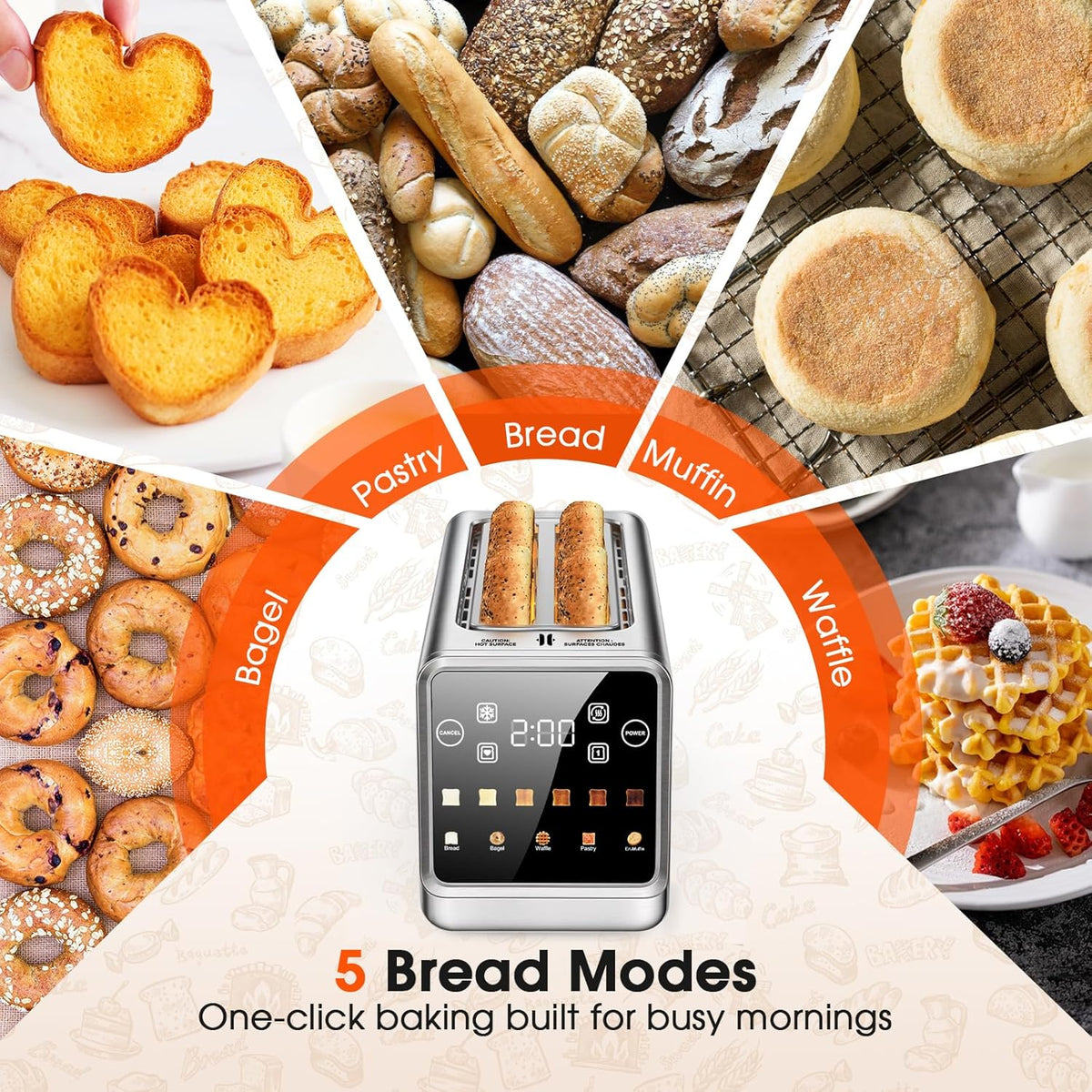 4-Slice Smart Toaster with Touch Screen | 1400W Fast Even Toast & Stainless Steel | 2x1.5" Extra-Wide Slots for Bagels | Memory Function, 6 Shade Settings