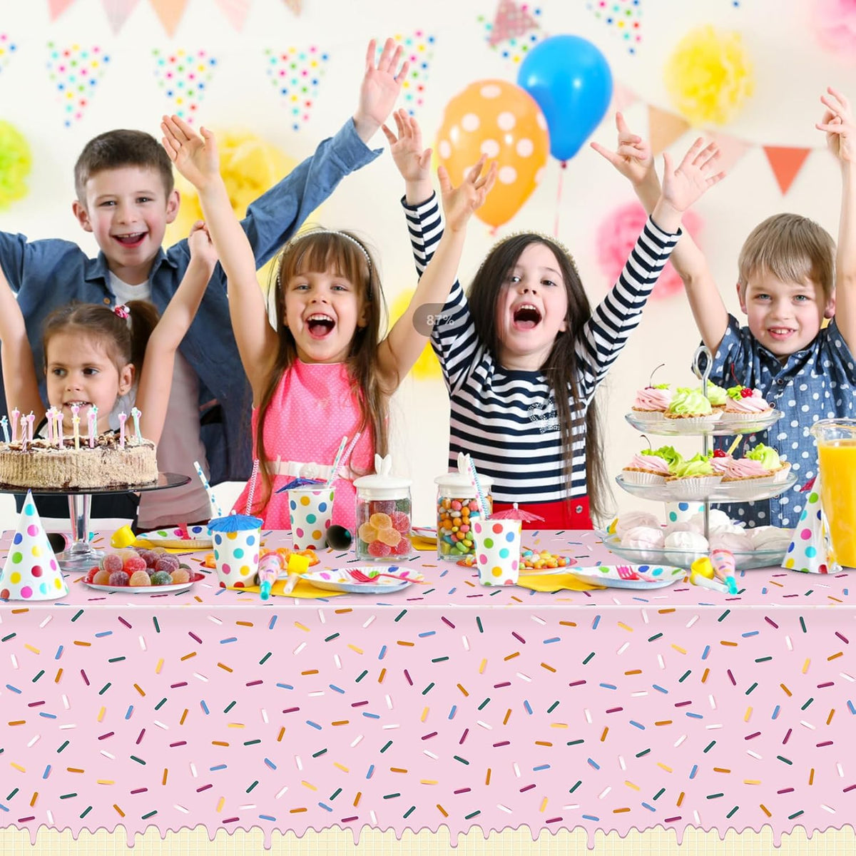 3pcs Sprinkle Ice Cream Party Decorations Tablecloths,Disposable Plastic Rectangle Table Covers for Baby Shower Sweet One Girl Birthday Donut Themed Party Supplies, 3 Color,54 X 108 Inch