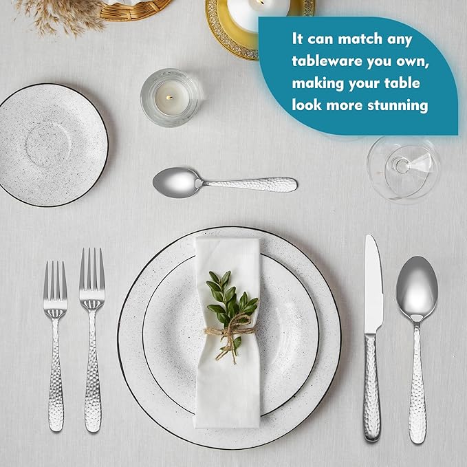 Hammered Silverware Set, EIUBUIE 40-Piece Stainless Steel Flatware Set for 8, Mirror Finish Tableware Kitchen Cutlery Sets, Durable Home Eating Utensils Sets Includes Fork Spoon Knife, Dishwasher Safe