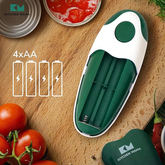 Kitchen Mama Auto 2.0 Electric Can Opener: Blade Opens Almost Any Can Pop or Soda Can - Automatic, Hands Free, Safe, Smooth Edge, Lid Remover, Battery Operated, Cordless, YES YOU CAN (Alpine Green)