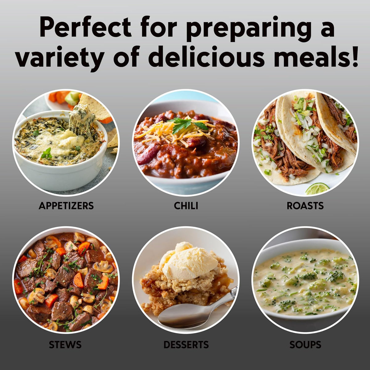 COOK WITH COLOR 2QT Mini Electric Round Slow Cooker - Adjustable Settings, Removable Stoneware Pot, Tempered Glass Lid, Dishwasher Safe, Cool-Touch Side Handles, Black