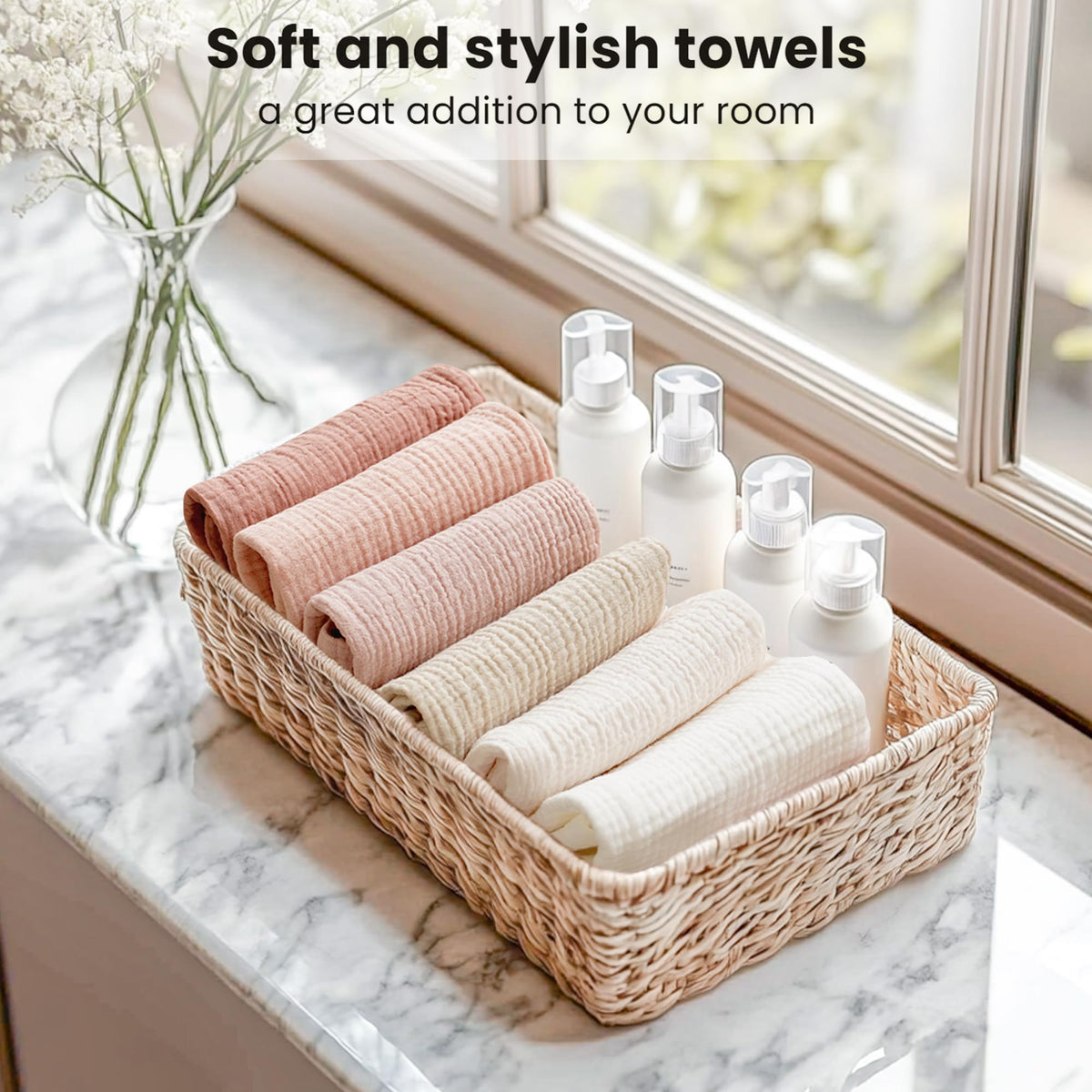 Konssy 6 Pack Face Cloths, 100% Muslin Cotton Wash Cloth for Washing Face