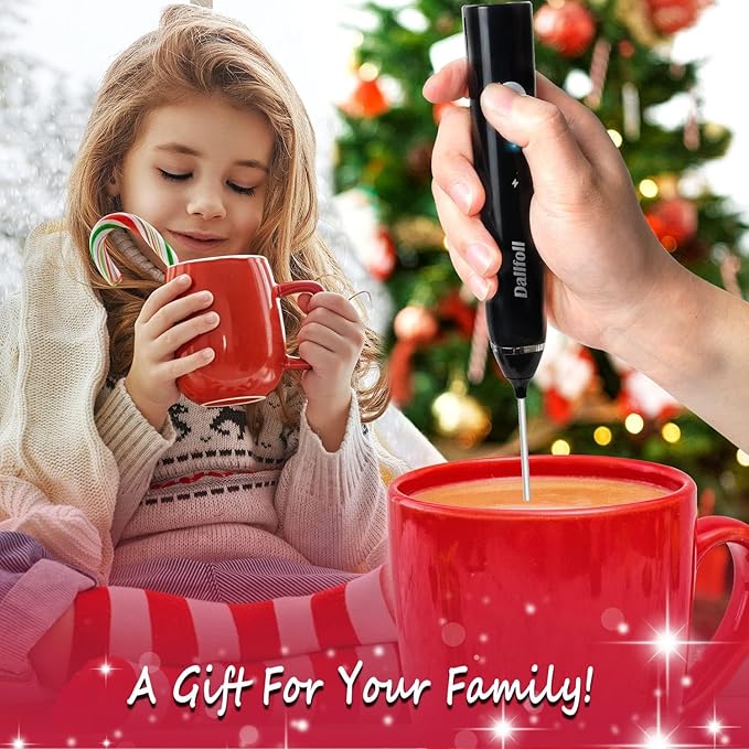 Milk Frother Handheld,Dallfoll USB Rechargeable Electric Foam Wand Maker for Coffee, 3 Speeds Mini Milk Foamer Drink Mixer with 2 Whisks for Bulletproof Coffee Frappe Latte Cappuccino Hot Chocolate