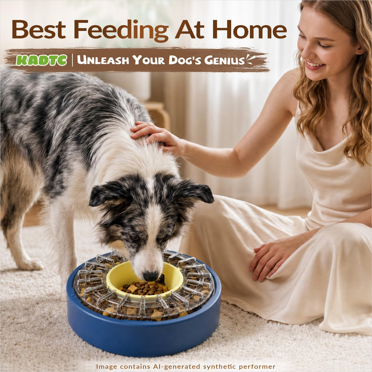 KADTC Adjustable 5-60 Min Slow Feeder Dog Bowl & Puzzle Feeder Anti-Gulping