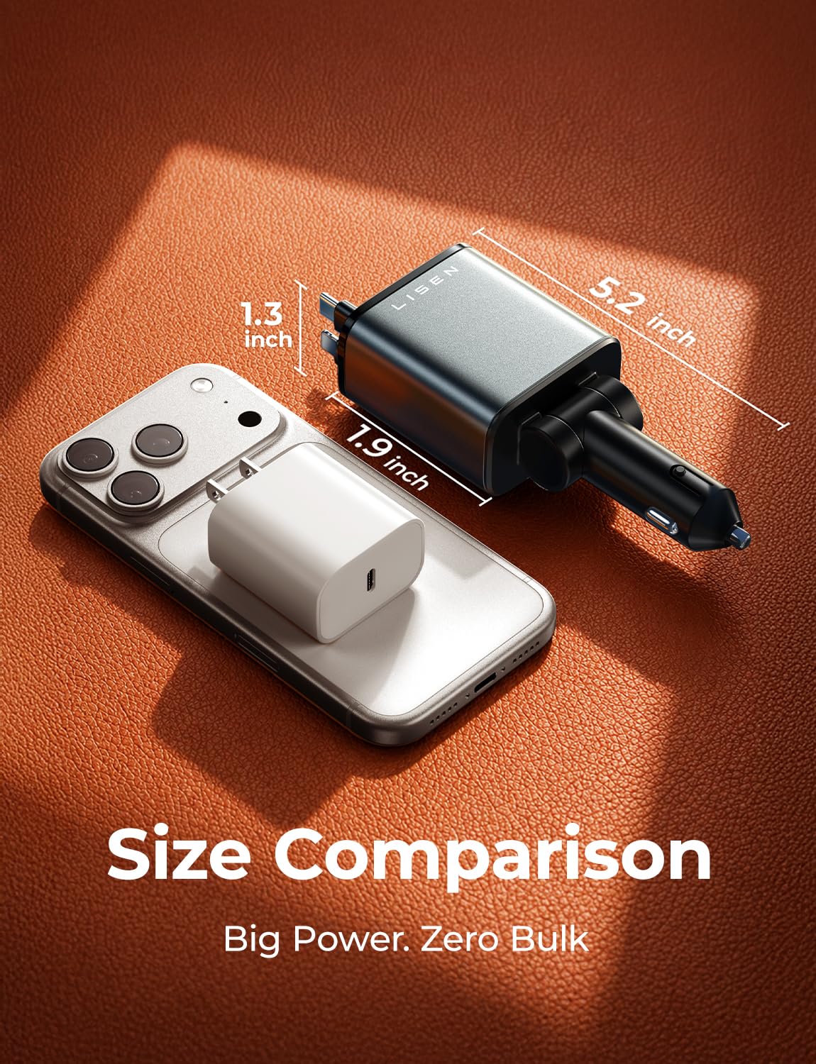 LISEN Retractable Car Charger, 84W Car Charger USB C Fast Charge, 4 in 1