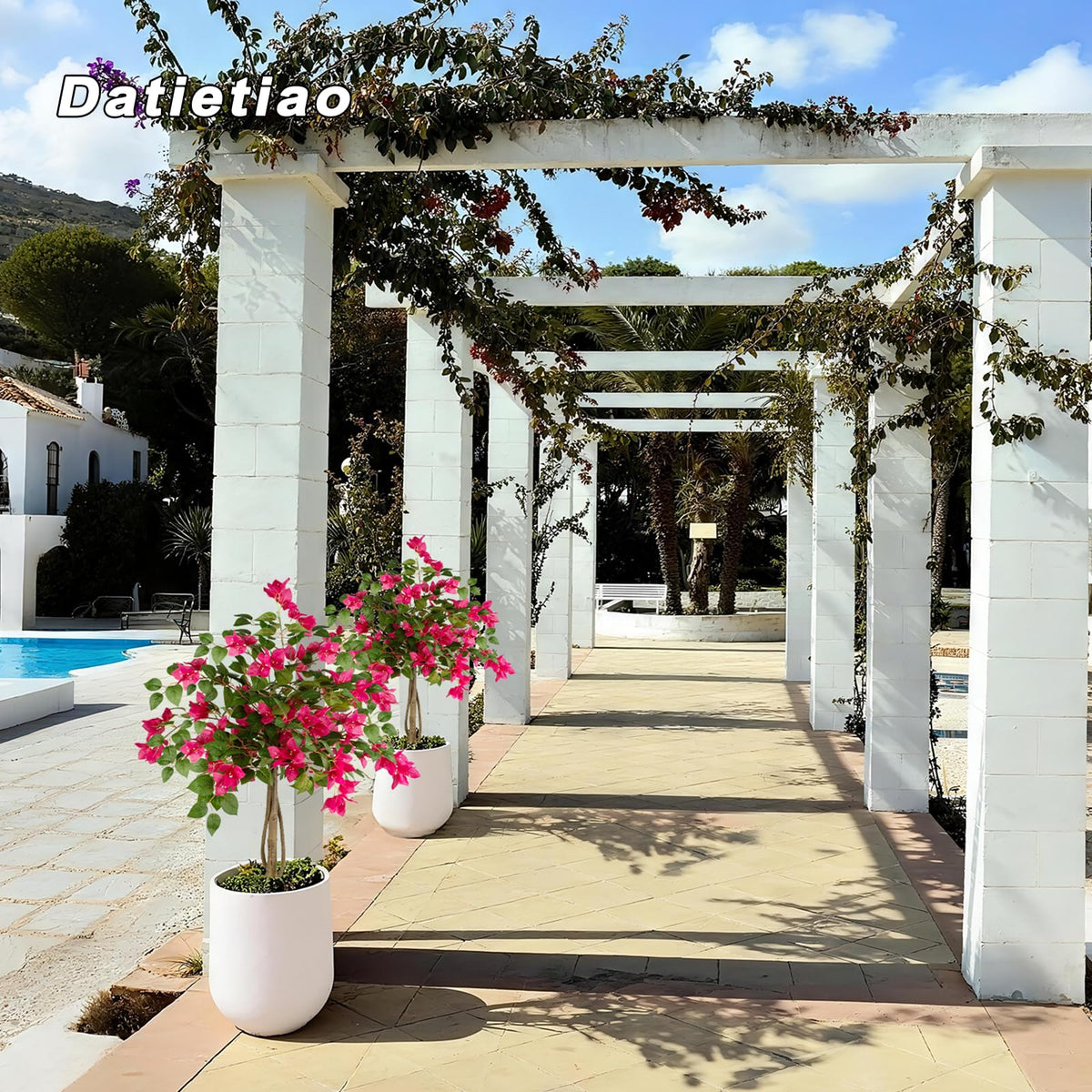 Datietiao 3FT Artificial Bougainvillea Tree with Lush Pink Flowers, Faux Potted Fake Plant, UV Resistant Artificial Tree for Indoor Outdoor Home Decor, Living Room, Office, Patio, Porch