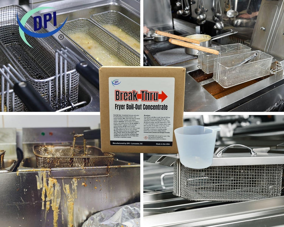 DPI Break-Thru Fryer Boil Out Cleaner, Powder Concentrate for Deep Fryers, Removes Grease and Carbon Deposits, Easy Use Scope Included, 26 Cleaning Cycles Per Box.