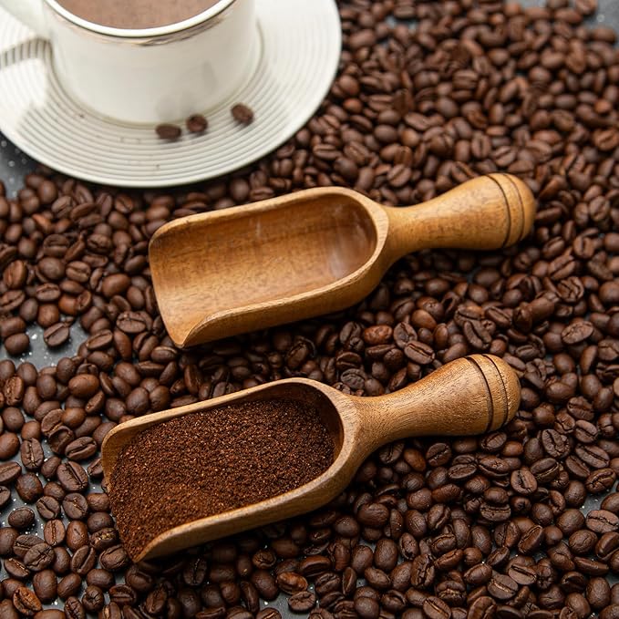 Big Coffee Scoop Shovel, 2pcs Wooden Scoop for Jars, Acacia Large Ground Coffee Scoop 5.9″ Measuring Spoons for Coffee Scoops, Tea, Powder- Multifunctional Kitchen Scoop for Bath Salts,Laundry