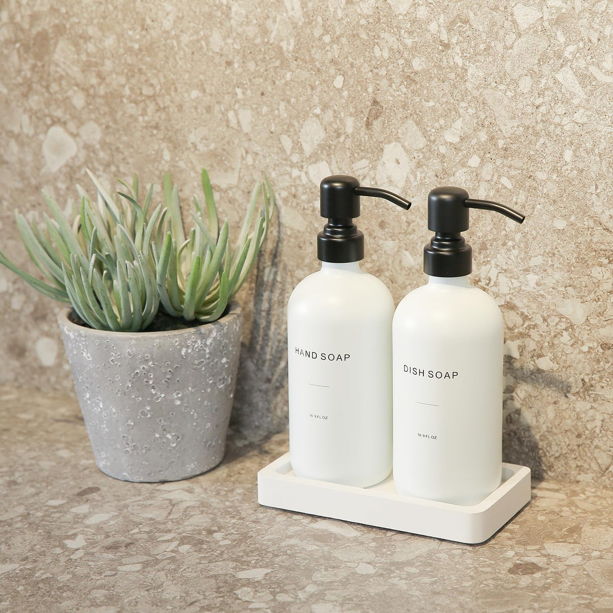 Kitchen Soap Dispenser Set, White Soap Dispenser with Black Stainless Steel Pump, Perfect for Modern Kitchen Decor. (White)