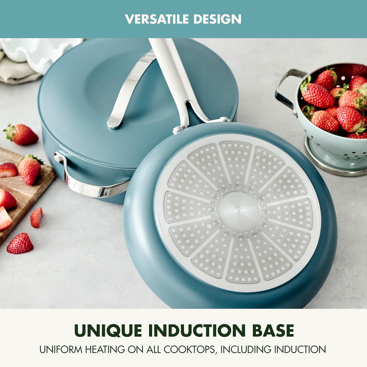 GreenPan Nova 10-Piece Cookware Pots & Pans Set, Oprah’s Favorite Things 2024, PFAS-Free Ceramic Nonstick, Fry, Sauté, Stockpot, Utensils, Lids, Induction Suitable, Dishwasher & Oven Safe, Deep Teal