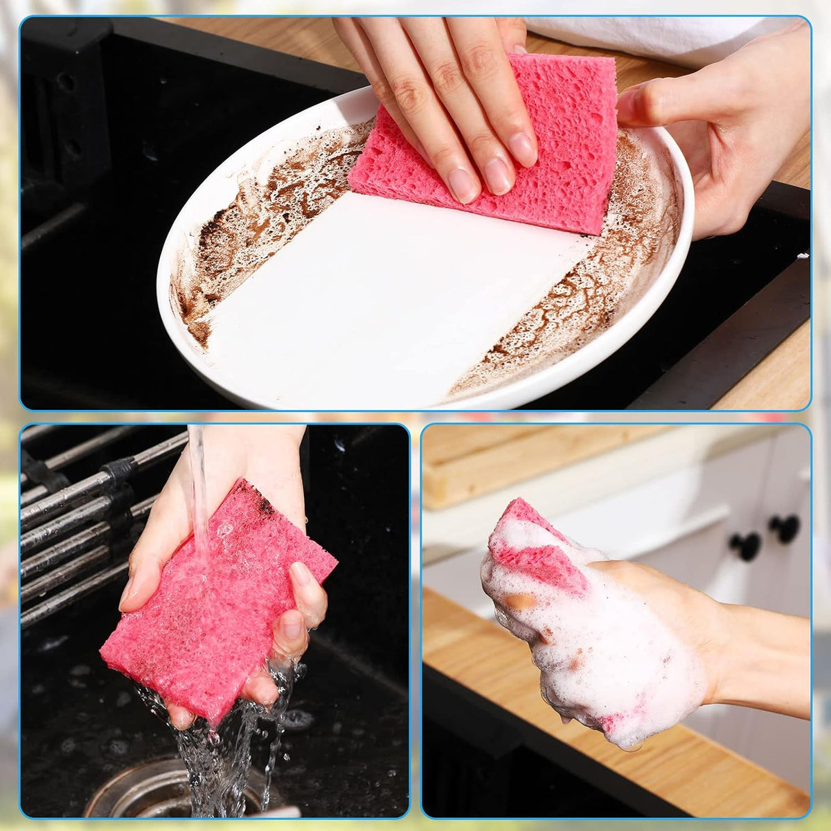 Zhengmy 48 Pieces Kitchen Sponge Bulk Natural Sponges for Dishes Compressed Wood Pulp Sponges Cleaning Sponge Without Scratching for Kitchen Bathroom, 3.9 x 2.4 x 0.12 Inch (Multicolor)