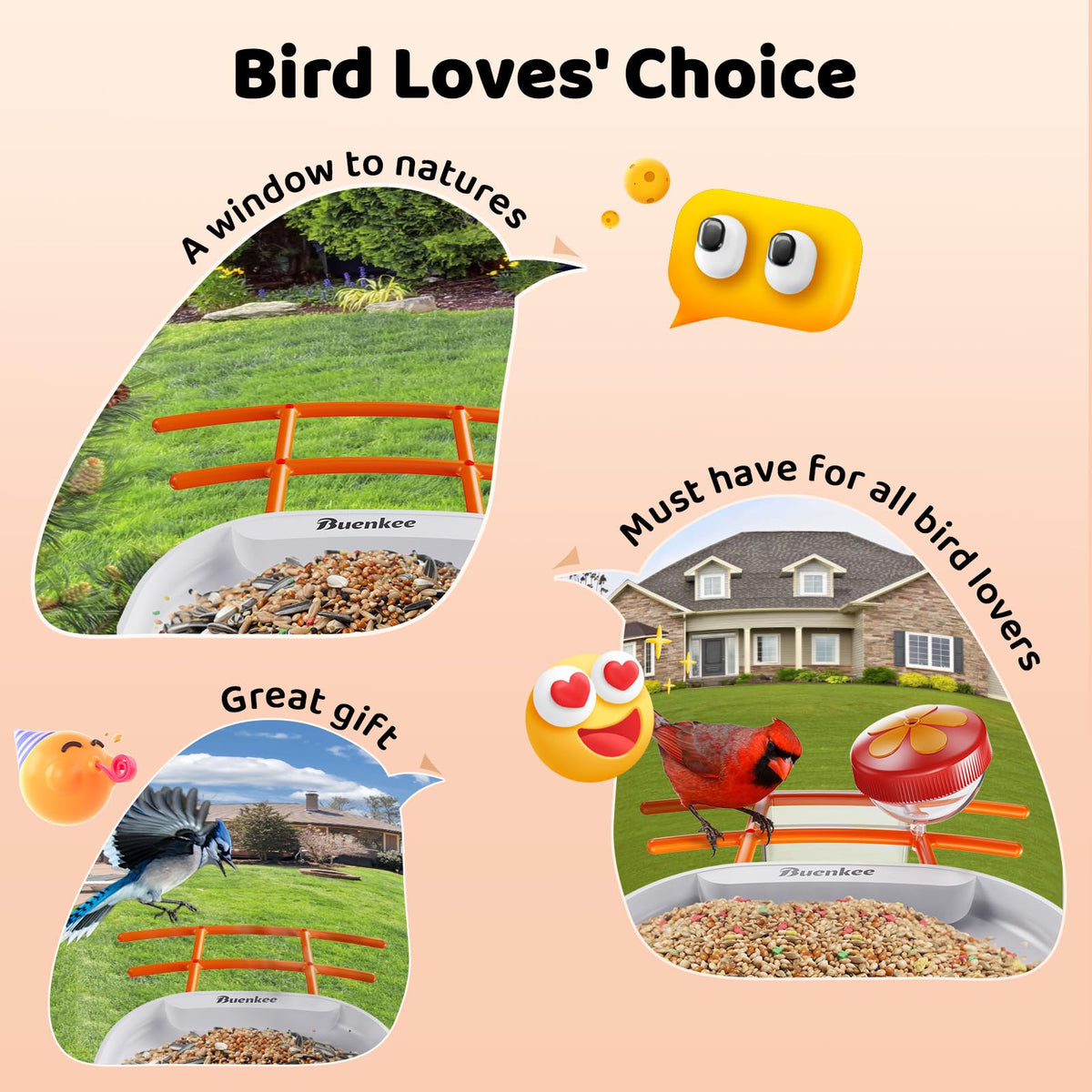 Buenkee Smart Bird Feeder with Camera, 2K HD, AI Bird ID, Solar Powered