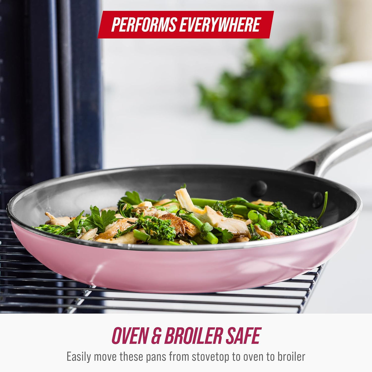 Blue Diamond 10 Piece Nonstick Cookware Set, Diamond Ceramic Pots & Pans, Dishwasher & Metal Utensil Safe, Non Toxic PFAS-Free, Kitchen Cooking Sauce & Saute Pans, Oven & Broiler to 600F, Pink