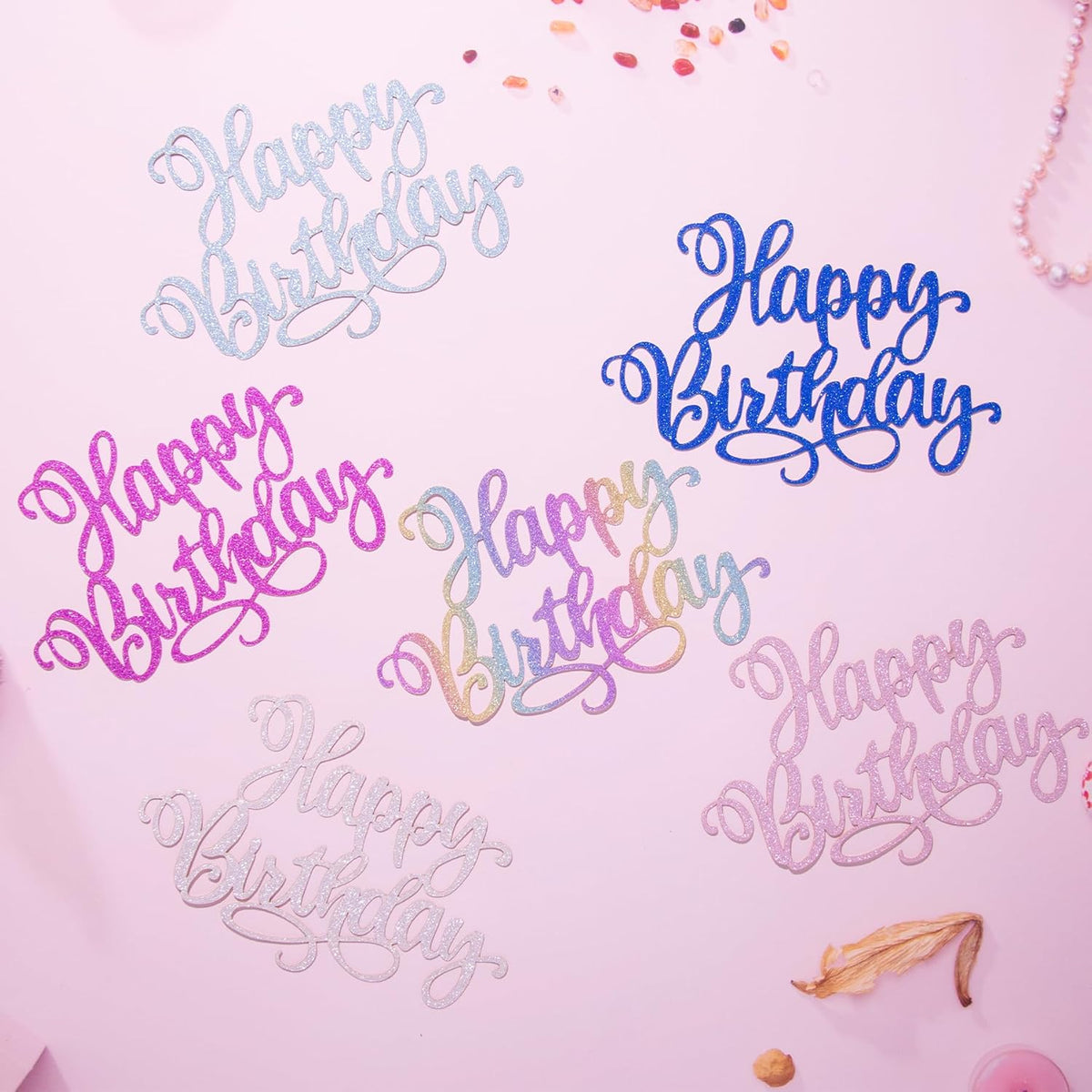 Happy Birthday Cake Toppers 9 Inch Glitter Happy Birthday Cake Pick for Birthday Anniversary Theme Party Cake Decorations Supplies - Rose Gold