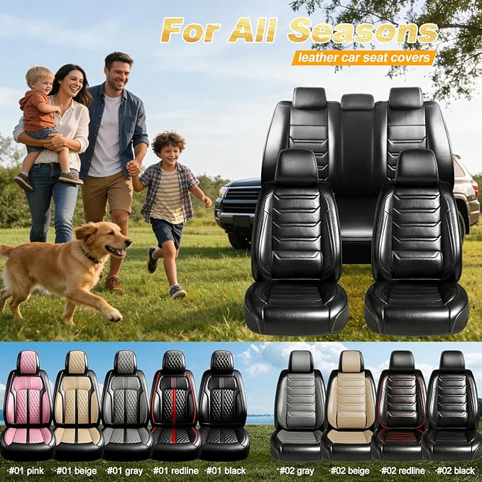 Fit CRV Car Seat Covers (Front Pair) for Select Honda CR-V 2011-2026 - Premium Full Coverage Leather, Airbag Compatible, Waterproof & All Weather Seat Cushion Protector, Black