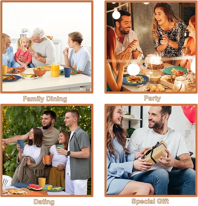 Wheat Straw Dinnerware Set 40 PCS - Service for 8 | Plates and Bowls Sets | Unbreakable Dishes Set - Dinner Plates, Dessert Plate, Cereal Bowls, Drinking Glasses, Dishwasher Safe - Multi