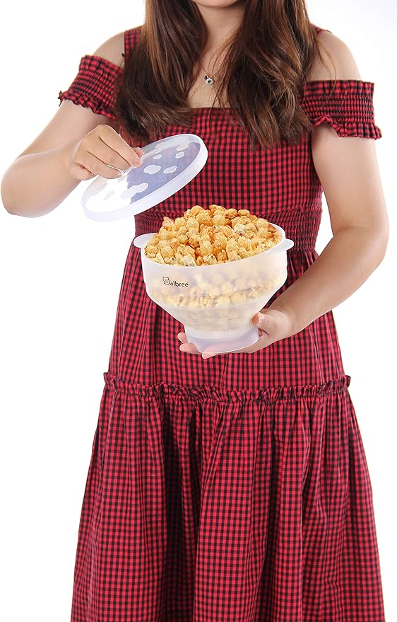 The Original Salbree Collapsible Silicone Microwave Popcorn Popper Maker Machine, Microwavable Bowl Holds 16 Cups, Uses Hot Air and Oil Always Optional - The Most Colors Available (Transparent)