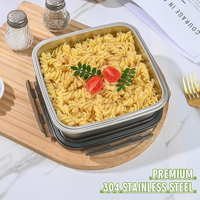 4 Pack Sandwich Containers, 40oz Stainless Steel Sandwich Box with Airtight Lids, Reusable Metal Meal Prep Lunch Boxes, BPA-Free, Dishwasher Safe, Large Capacity Food Storage Containers (Black)