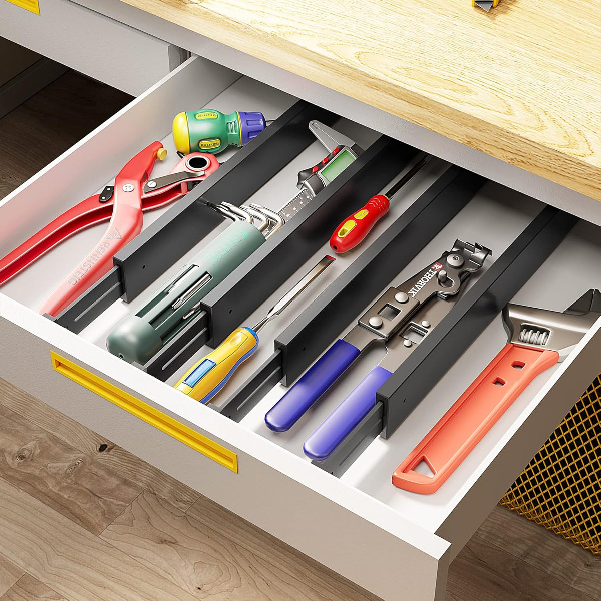 BAMEOS Drawer Dividers Bamboo Separators Organization Expandable Organizers for Kitchen Bedroom Bathroom Dresser Office 4-pack