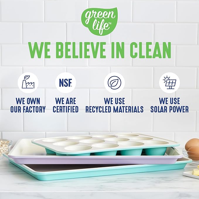GreenLife Bakeware 18” x 13” Half Cookie Sheet Baking Pan, Non-Toxic PFAS-Free Healthy Ceramic Nonstick, Oven Safe to 450°F, Easy Release, Even Heating, Easy Clean, Navy