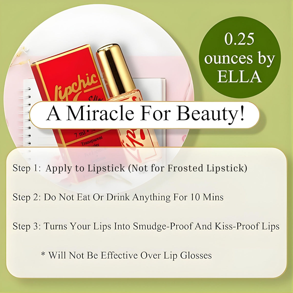 Ella International Lip Chic Clear Lipstick Sealer, Smudge-Proof, 0.25 oz
