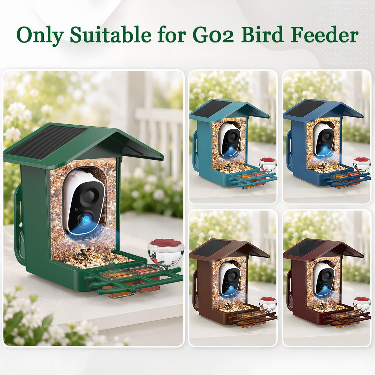 Replacement Solar Panel Roof, Only Fit for PeckCam® G02 Smart Bird Feeder with Camera, Built-in Metal Chew-Resistant Cable Green