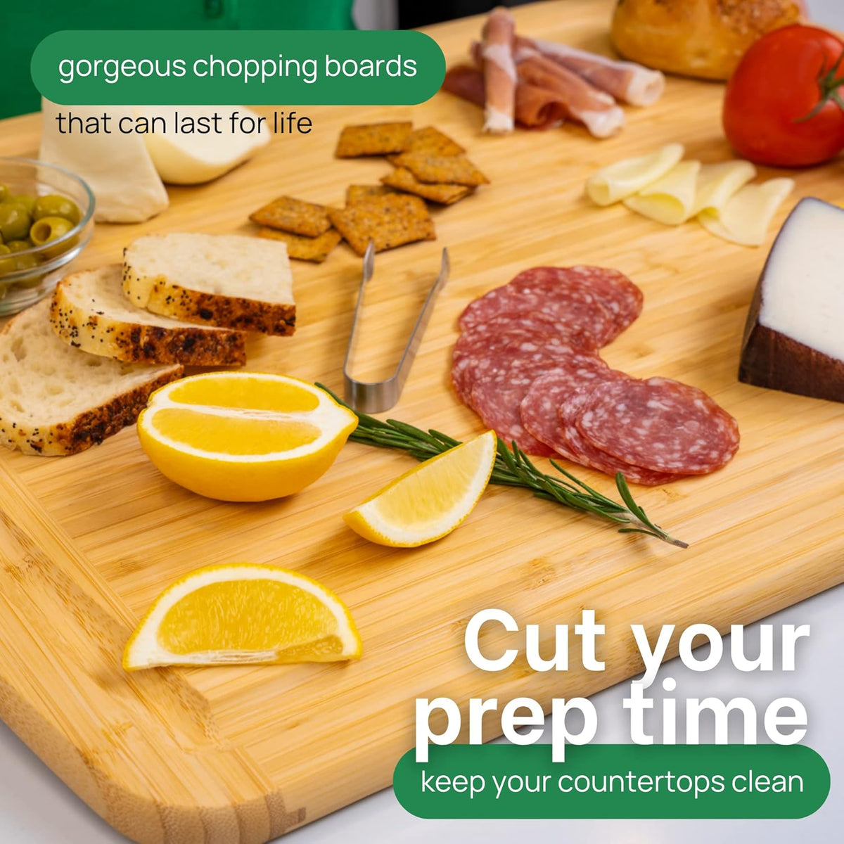GREENER CHEF 24 Inch 2XL Extra Large Bamboo Cutting Boards for Kitchen, Stove Top Butcher Block, Extra Large Wooden Carving Board for Meat, Veggies, Charcuterie Board with Deep Juice Grooves