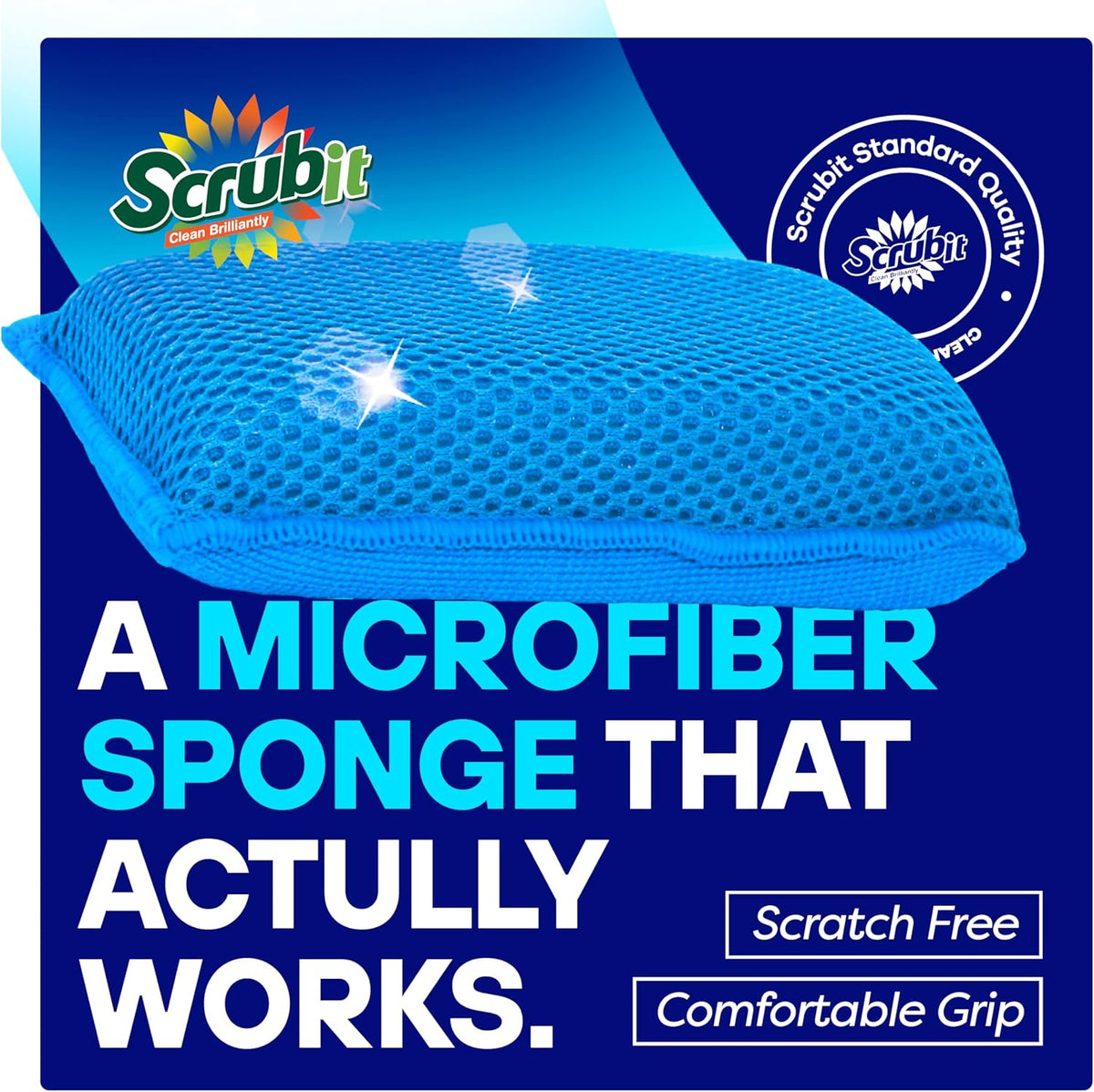 SCRUBIT Reusable Sponges for Dishes - 12 Pack Microfiber Sponges Kitchen Dish Scrubber, Machine Washable & Non-Scratch Scrubbers (Blue)