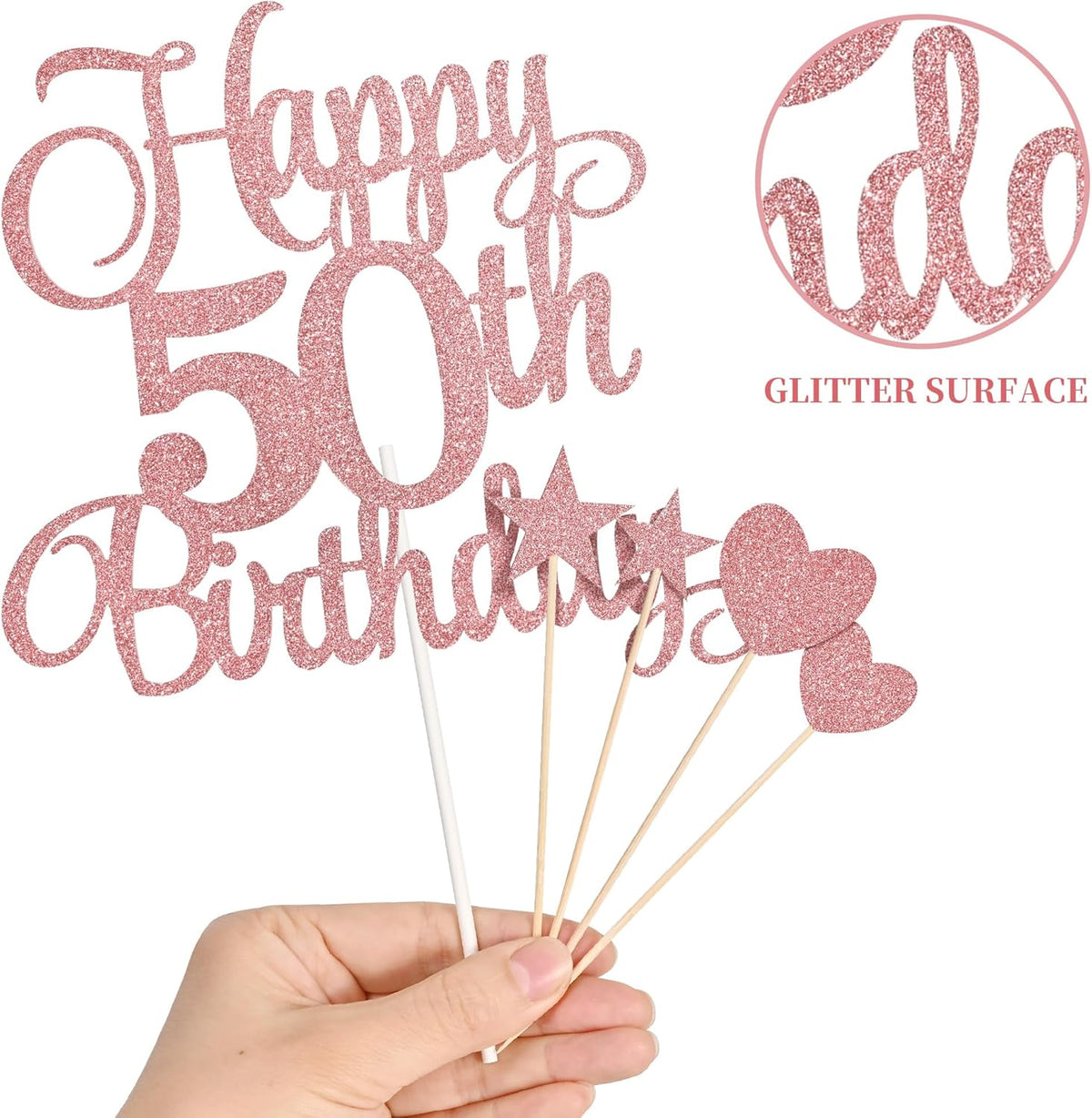 50th Birthday Cake Decorations, 50th Birthday Candles Cake Numeral Candles and Glitter Happy 50th Birthday Cake Toppers Set for Birthday Party Supplies (Rose Gold)