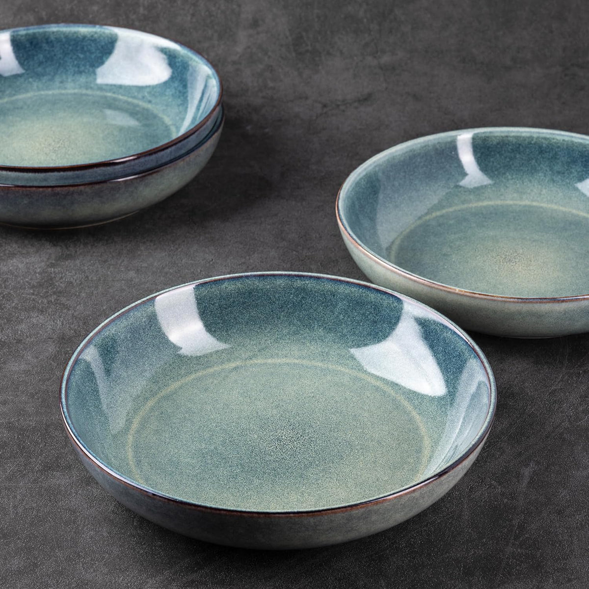 AmorArc 8.5'' Large Ceramic Pasta Bowls Set, 36oz Stoneware Bowls Set of 6 for Kitchen, Reavtive Glaze Bowls-Microwave,Dishwasher Safe for Pasta,Salad,Oatmeal-Ceylon Blue